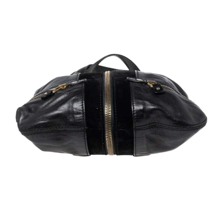 Pre Owned Jimmy Choo Black Leather And Suede Mona Tote