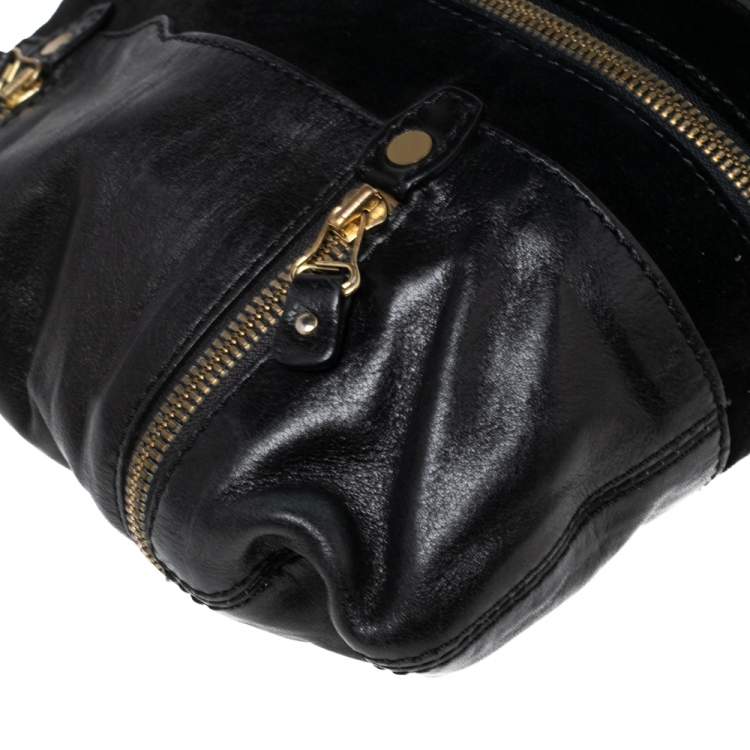 Pre Owned Jimmy Choo Black Leather And Suede Mona Tote