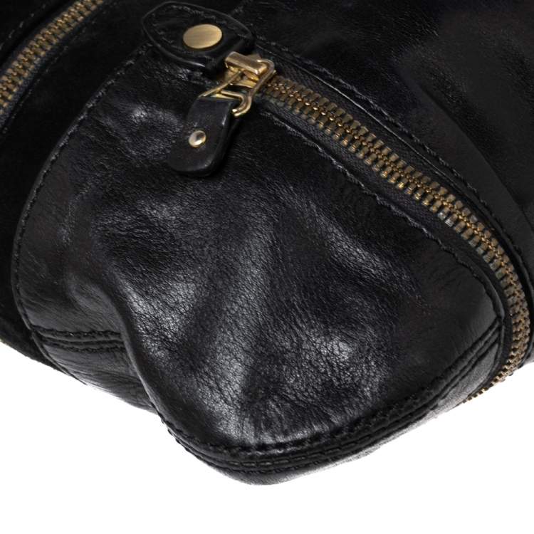 Pre Owned Jimmy Choo Black Leather And Suede Mona Tote