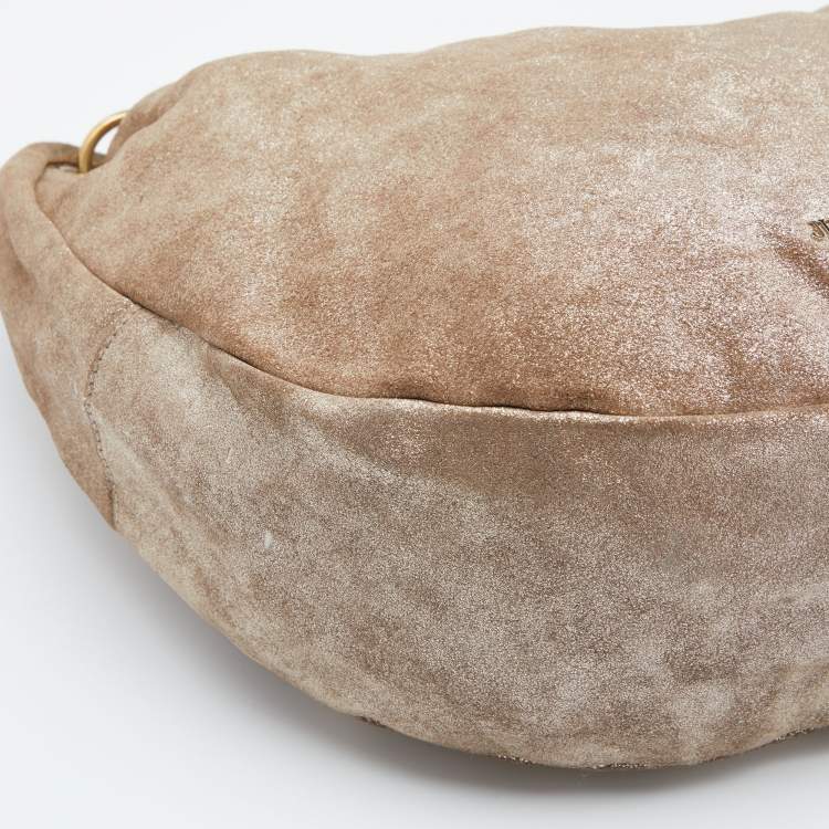 Pre Owned Jimmy Choo Dark Beige Shimmering Suede Small Solar Hobo