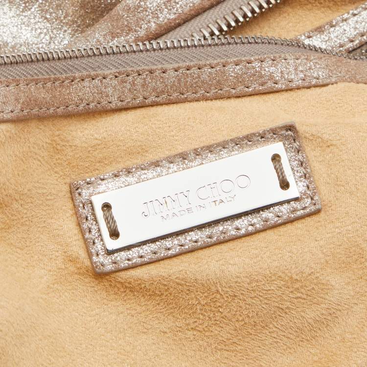 Pre Owned Jimmy Choo Dark Beige Shimmering Suede Small Solar Hobo