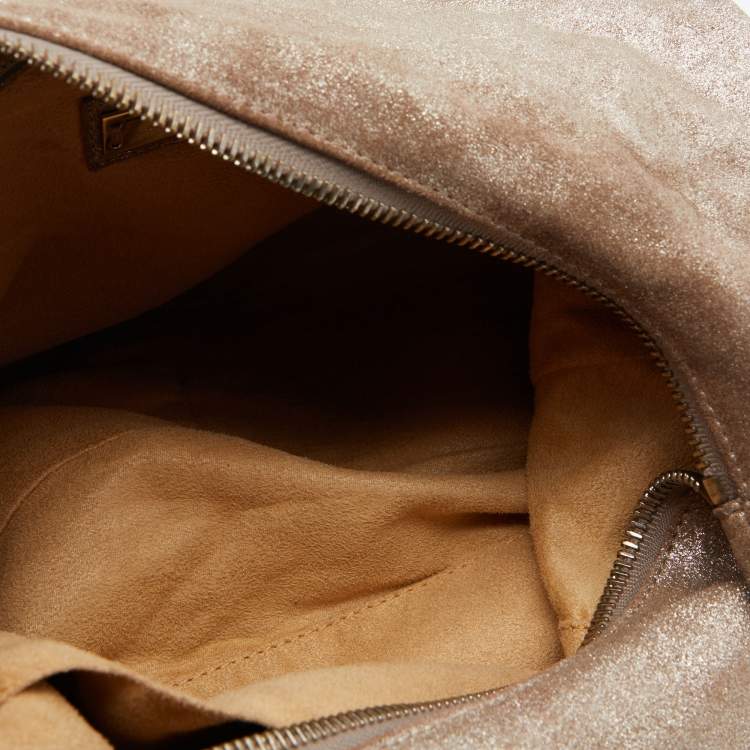 Pre Owned Jimmy Choo Dark Beige Shimmering Suede Small Solar Hobo