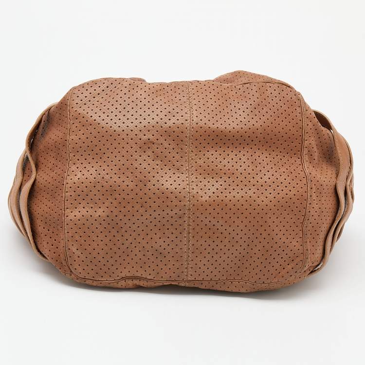 Pre Owned Jimmy Choo Brown Perforated Leather Bardia Shoulder Bag