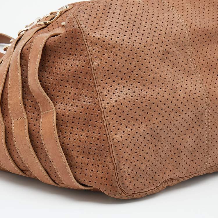 Pre Owned Jimmy Choo Brown Perforated Leather Bardia Shoulder Bag