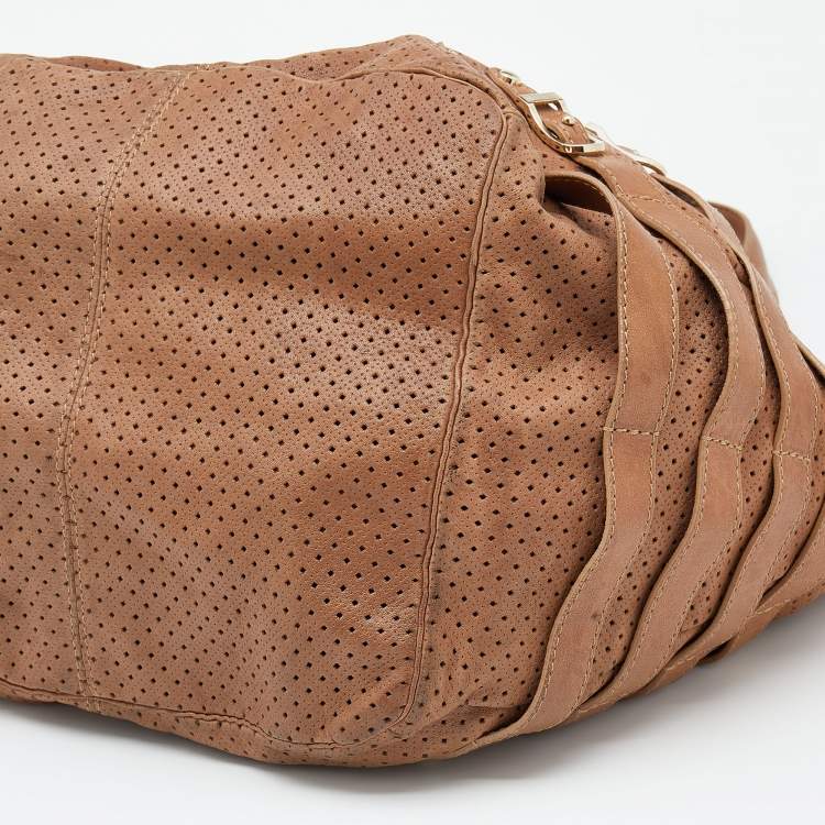 Pre Owned Jimmy Choo Brown Perforated Leather Bardia Shoulder Bag