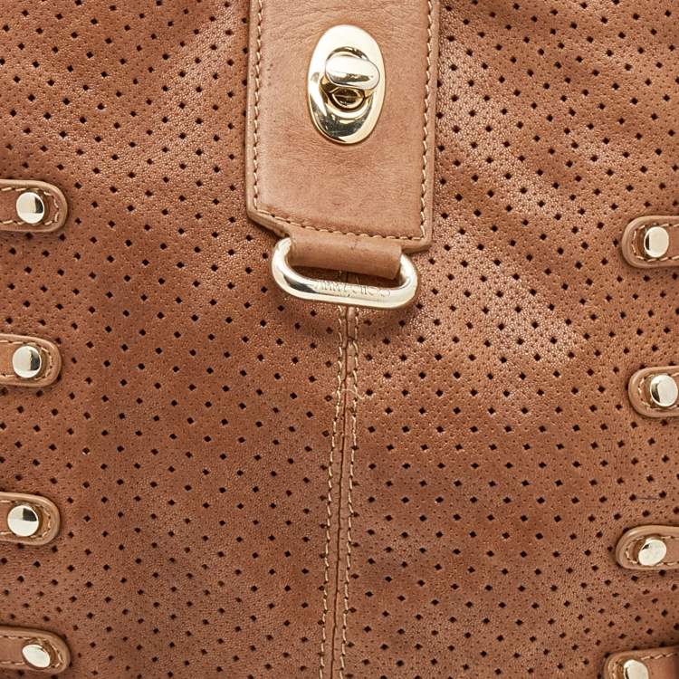 Pre Owned Jimmy Choo Brown Perforated Leather Bardia Shoulder Bag
