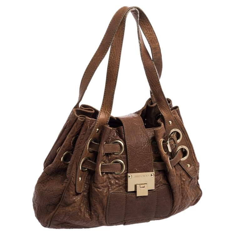 Pre Owned Jimmy Choo Brown Textured Leather Ramona Tote