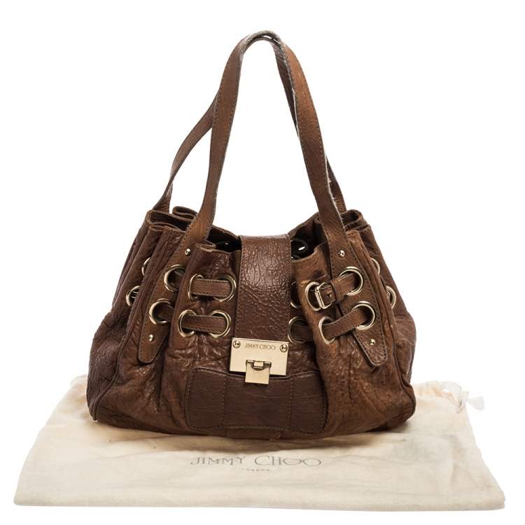 Pre Owned Jimmy Choo Brown Textured Leather Ramona Tote