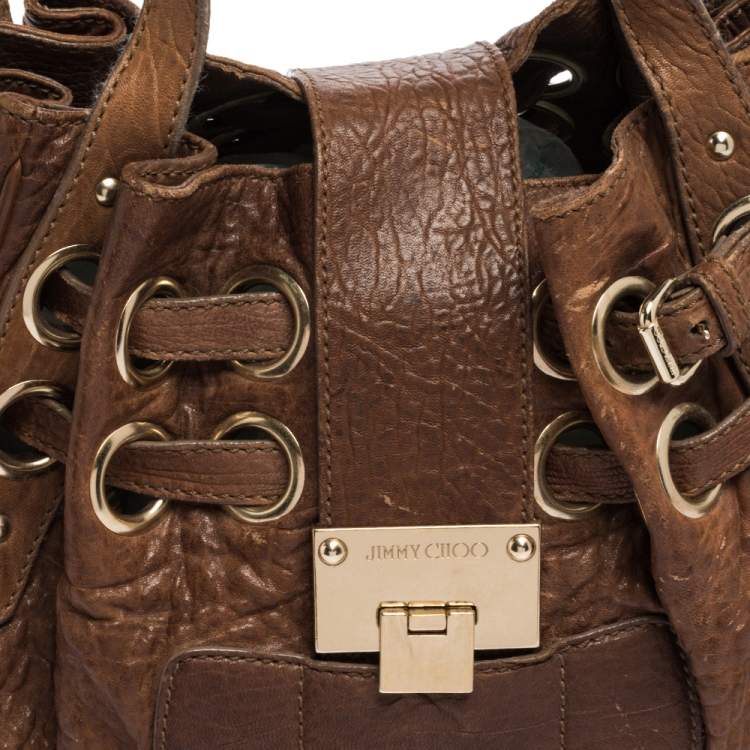 Pre Owned Jimmy Choo Brown Textured Leather Ramona Tote