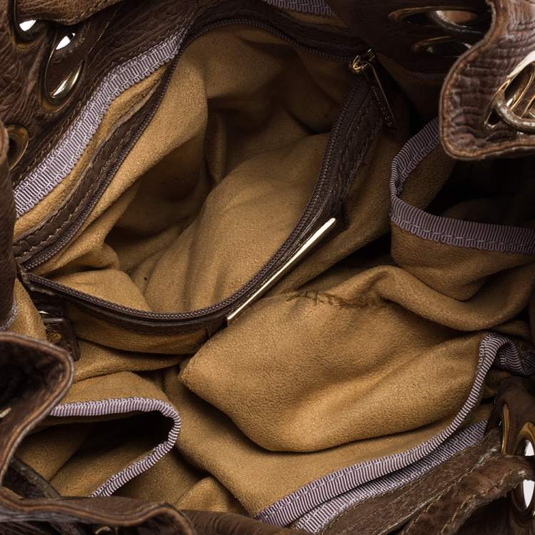 Pre Owned Jimmy Choo Brown Textured Leather Ramona Tote