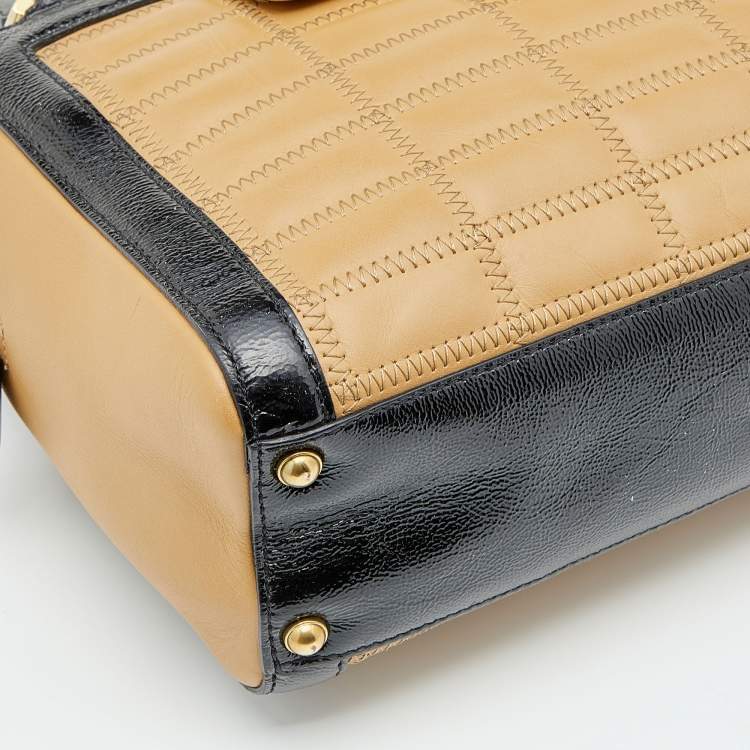 Pre Owned Jimmy Choo Black/Brown Patent and Leather Catherine Box Satchel
