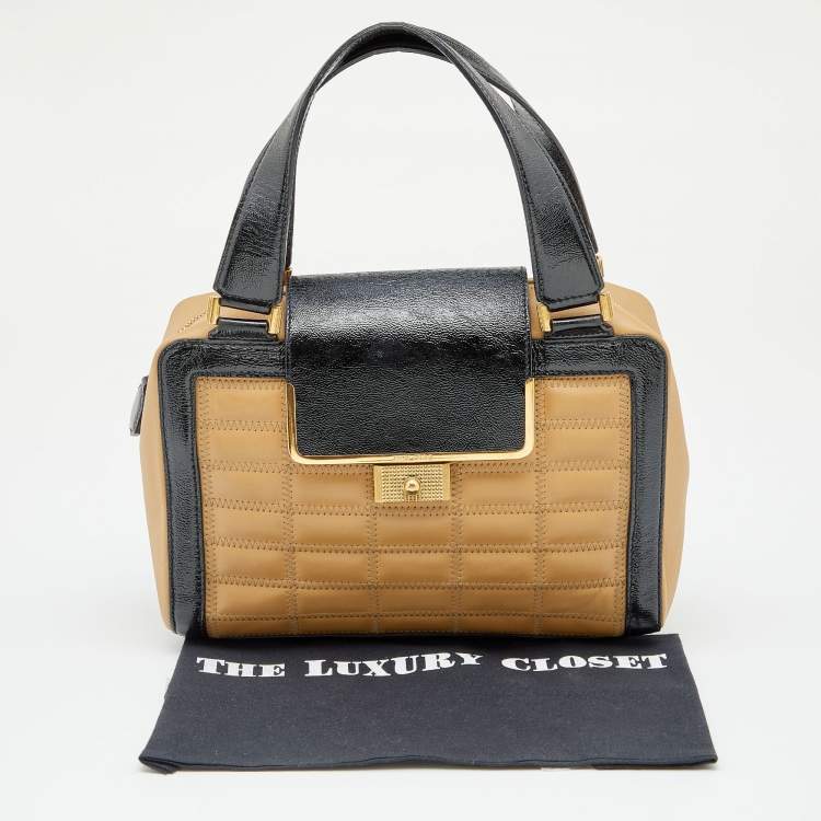 Pre Owned Jimmy Choo Black/Brown Patent and Leather Catherine Box Satchel