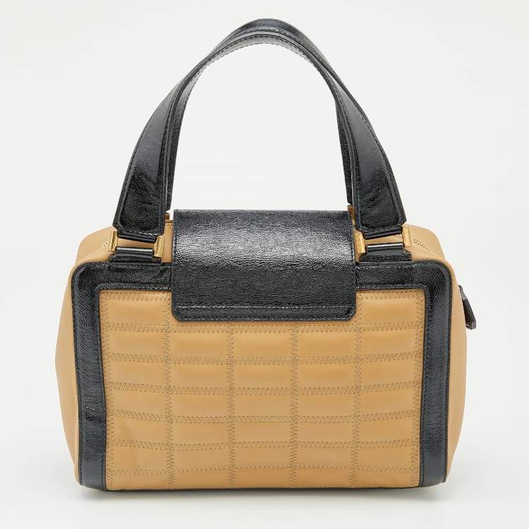 Pre Owned Jimmy Choo Black/Brown Patent and Leather Catherine Box Satchel