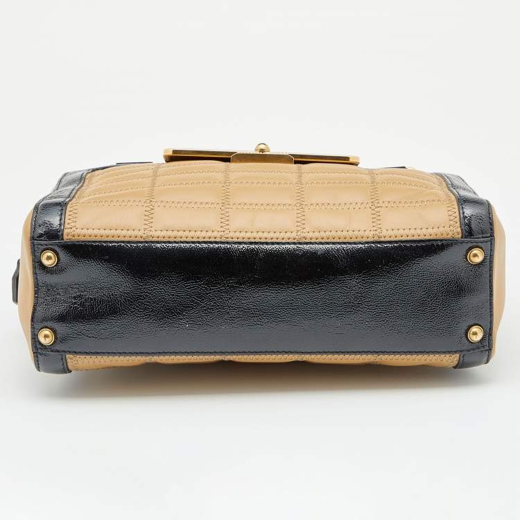 Pre Owned Jimmy Choo Black/Brown Patent and Leather Catherine Box Satchel