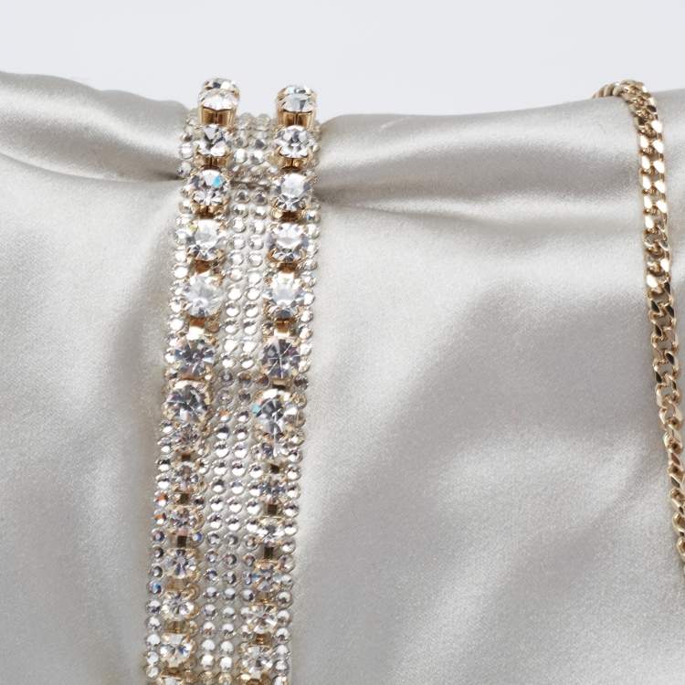 Pre Owned Jimmy Choo Silver Satin Crystal Embellished Chain Clutch