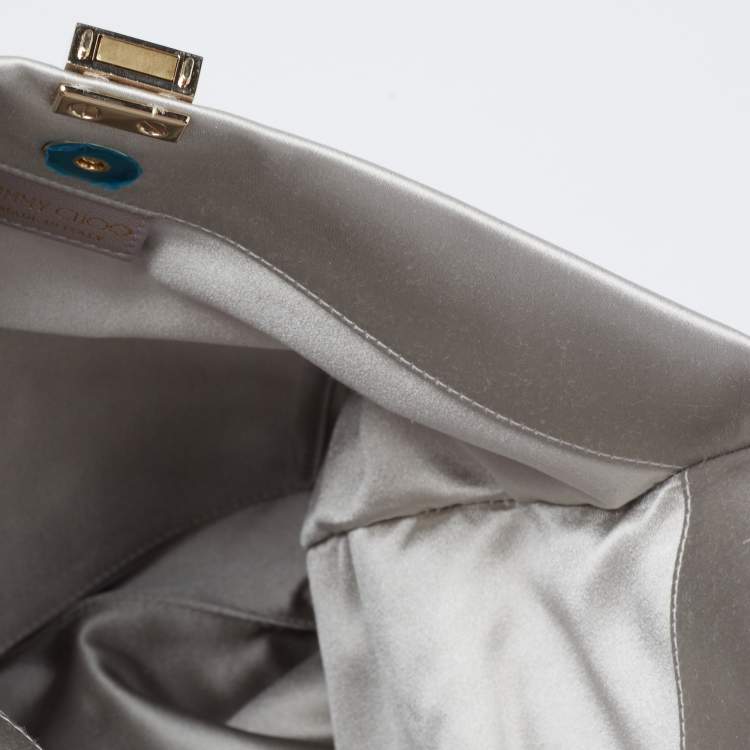 Pre Owned Jimmy Choo Silver Satin Crystal Embellished Chain Clutch