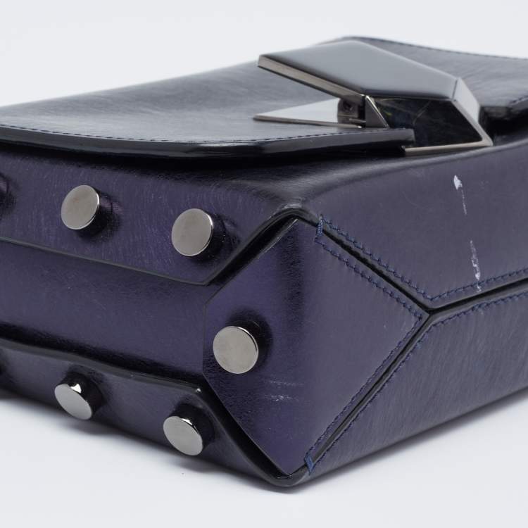Pre Owned Jimmy Choo Metallic Navy Blue Leather Lockett City Shoulder Bag