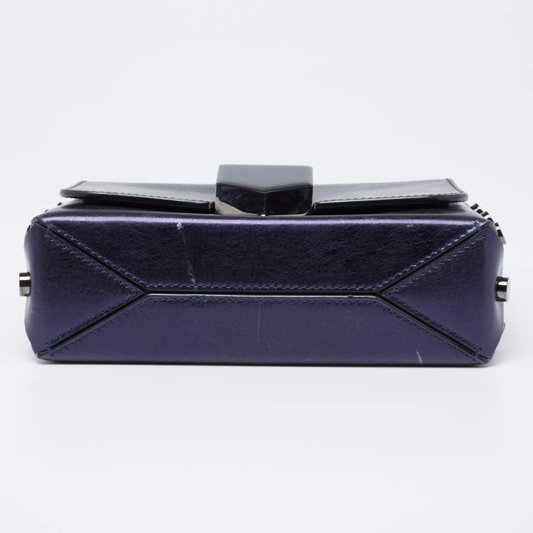 Pre Owned Jimmy Choo Metallic Navy Blue Leather Lockett City Shoulder Bag