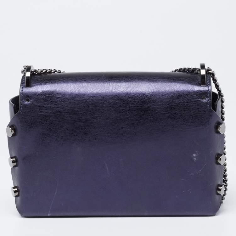 Pre Owned Jimmy Choo Metallic Navy Blue Leather Lockett City Shoulder Bag