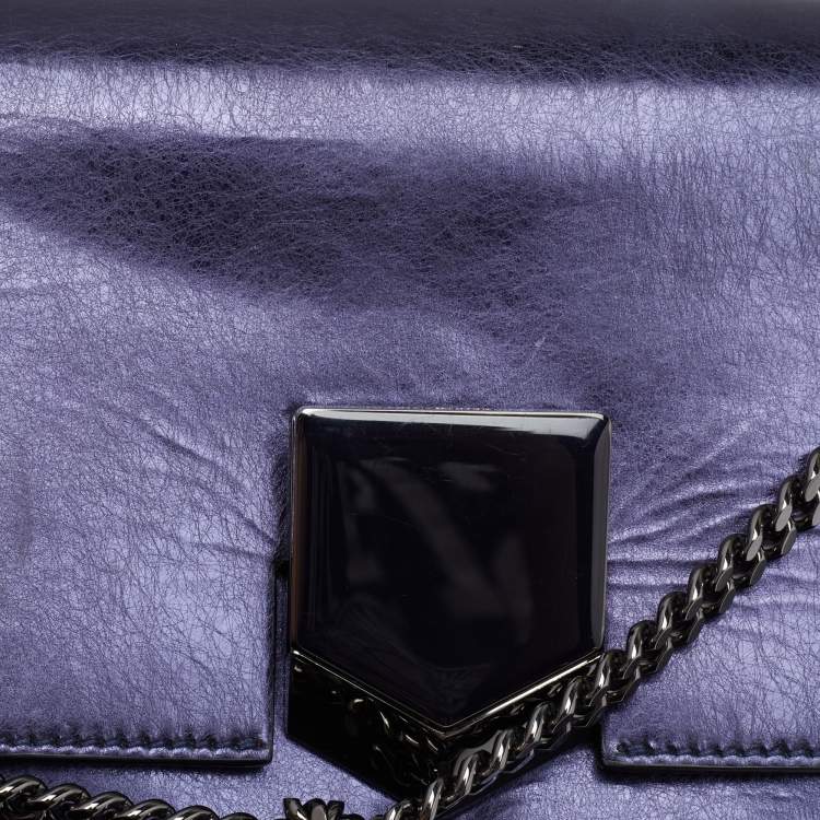 Pre Owned Jimmy Choo Metallic Navy Blue Leather Lockett City Shoulder Bag