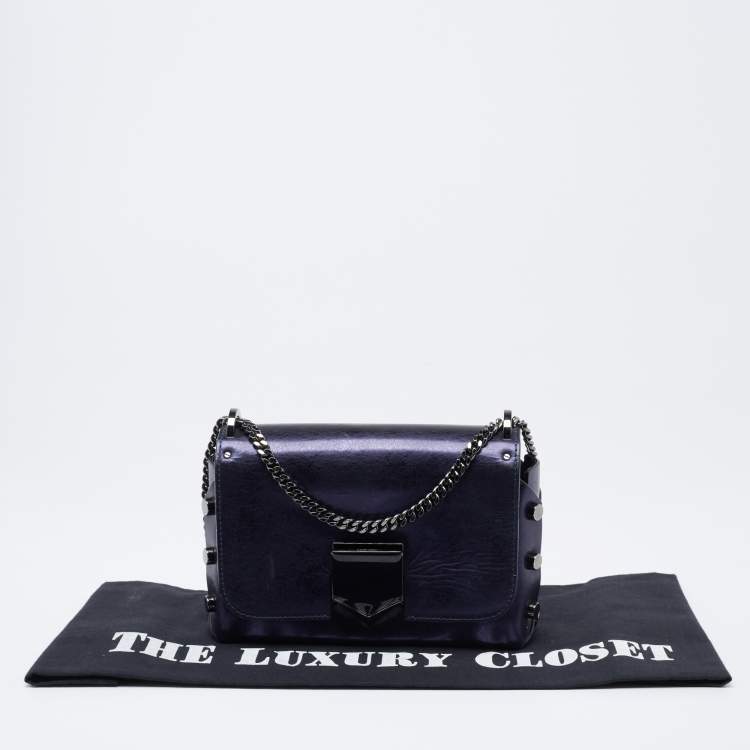 Pre Owned Jimmy Choo Metallic Navy Blue Leather Lockett City Shoulder Bag
