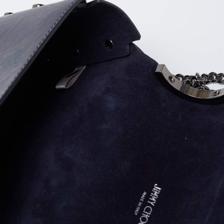 Pre Owned Jimmy Choo Metallic Navy Blue Leather Lockett City Shoulder Bag