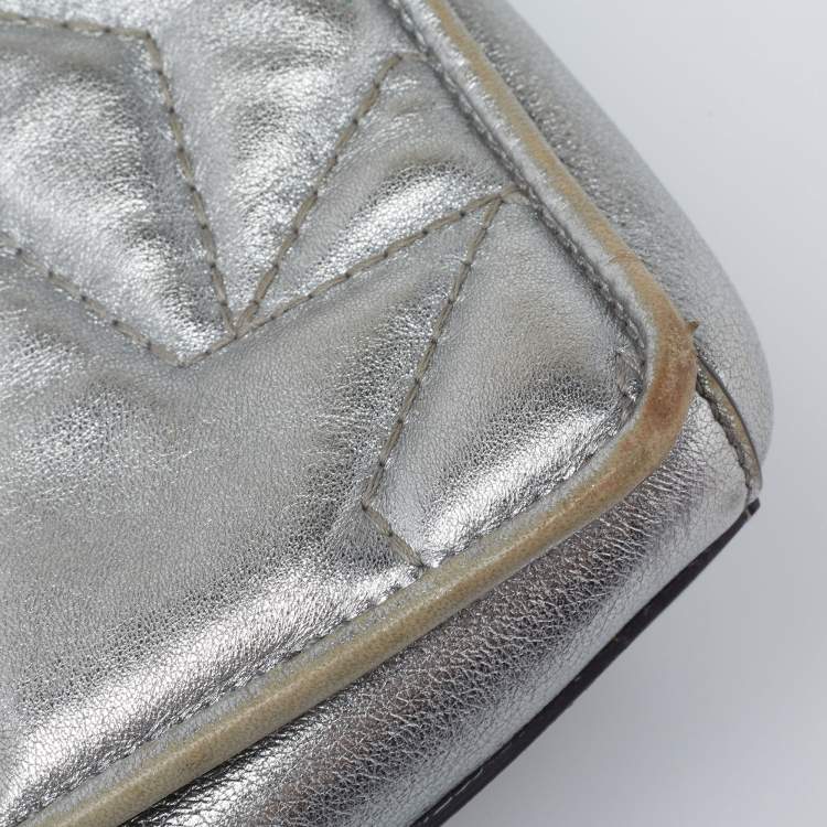Pre Owned Jimmy Choo Metallic Silver Leather Star Helia Chain Shoulder Bag
