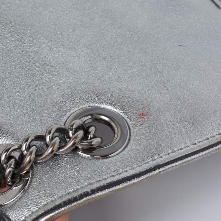 Pre Owned Jimmy Choo Metallic Silver Leather Star Helia Chain Shoulder Bag