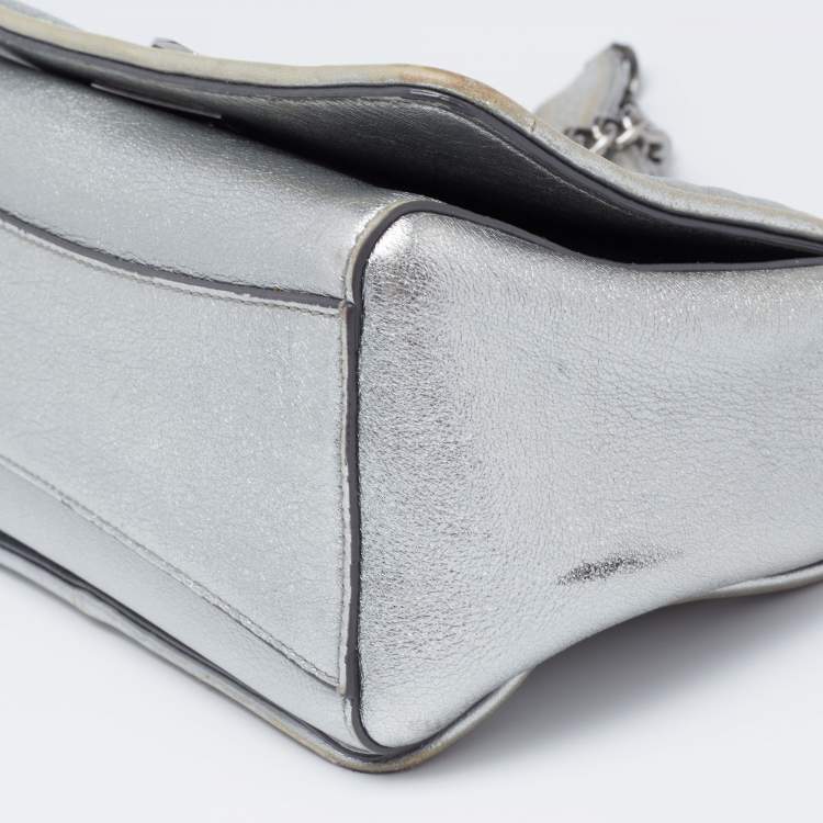 Pre Owned Jimmy Choo Metallic Silver Leather Star Helia Chain Shoulder Bag