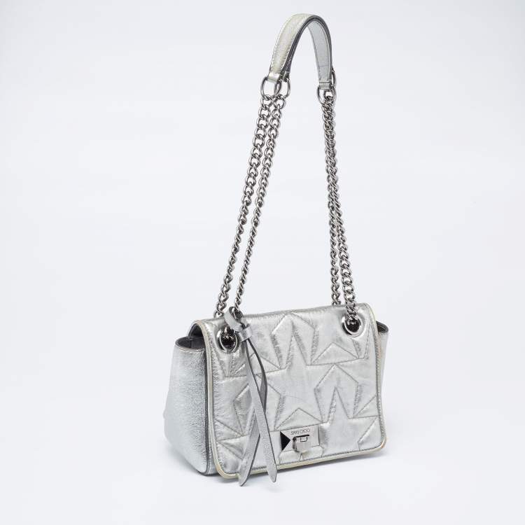 Pre Owned Jimmy Choo Metallic Silver Leather Star Helia Chain Shoulder Bag