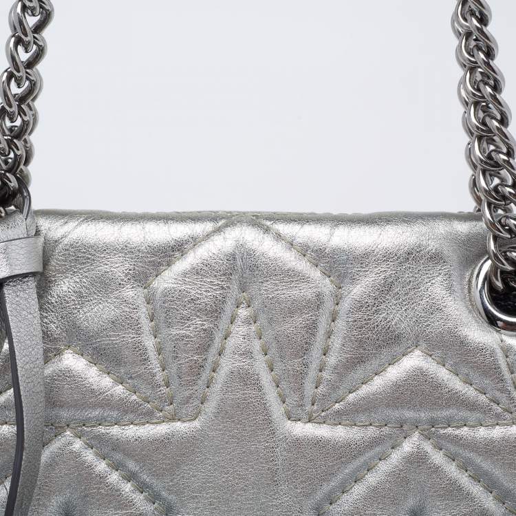 Pre Owned Jimmy Choo Metallic Silver Leather Star Helia Chain Shoulder Bag
