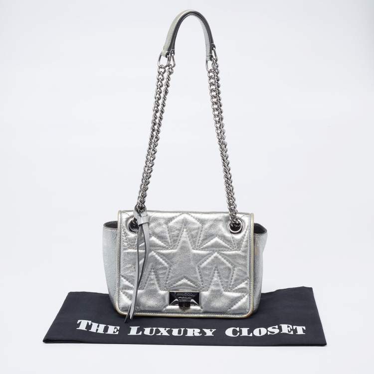 Pre Owned Jimmy Choo Metallic Silver Leather Star Helia Chain Shoulder Bag