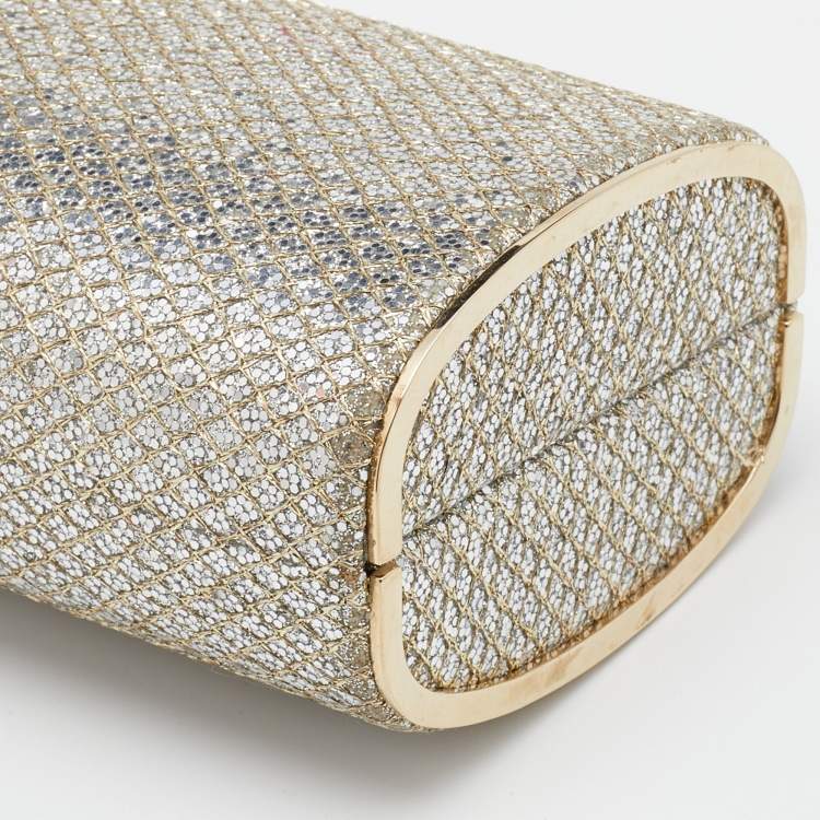 Pre Owned Jimmy Choo Metallic Gold Glitter Fabric Clutch