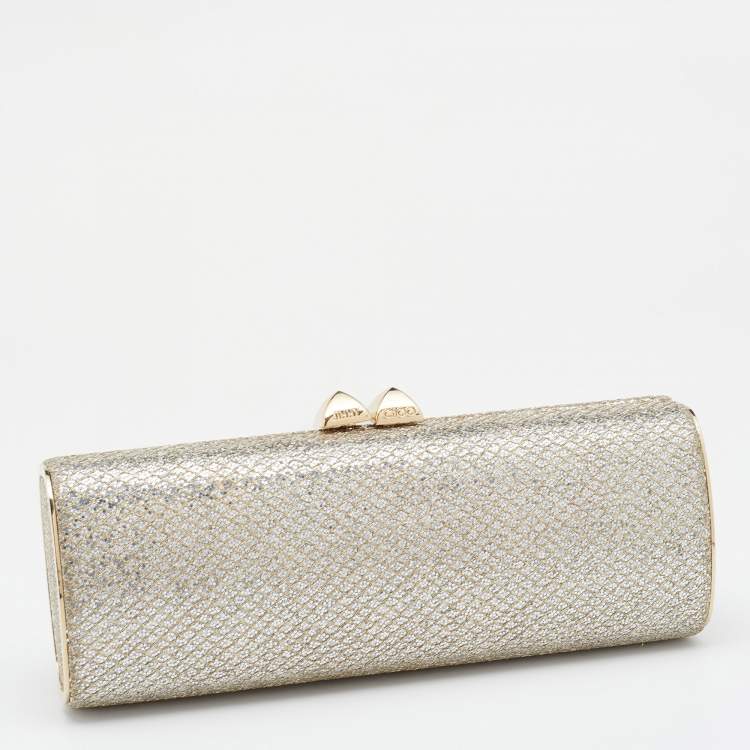 Pre Owned Jimmy Choo Metallic Gold Glitter Fabric Clutch
