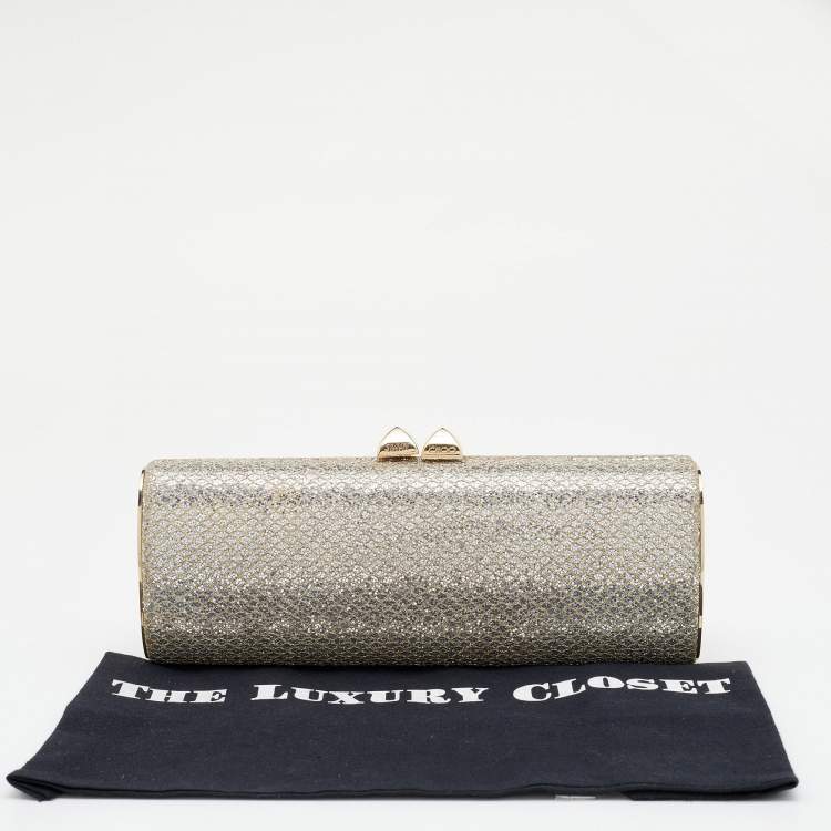 Pre Owned Jimmy Choo Metallic Gold Glitter Fabric Clutch