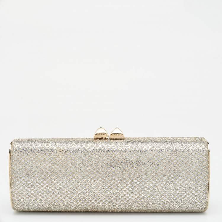 Pre Owned Jimmy Choo Metallic Gold Glitter Fabric Clutch