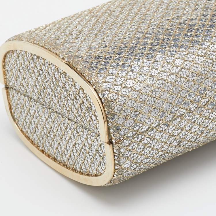 Pre Owned Jimmy Choo Metallic Gold Glitter Fabric Clutch