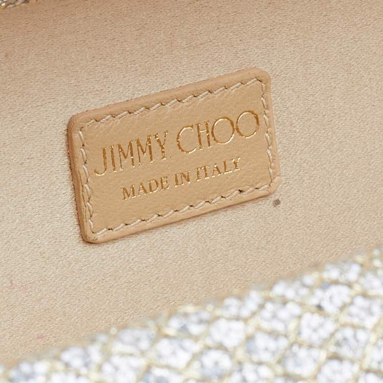 Pre Owned Jimmy Choo Metallic Gold Glitter Fabric Clutch