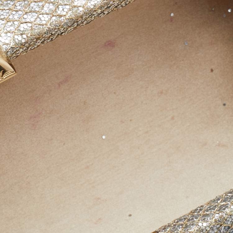 Pre Owned Jimmy Choo Metallic Gold Glitter Fabric Clutch