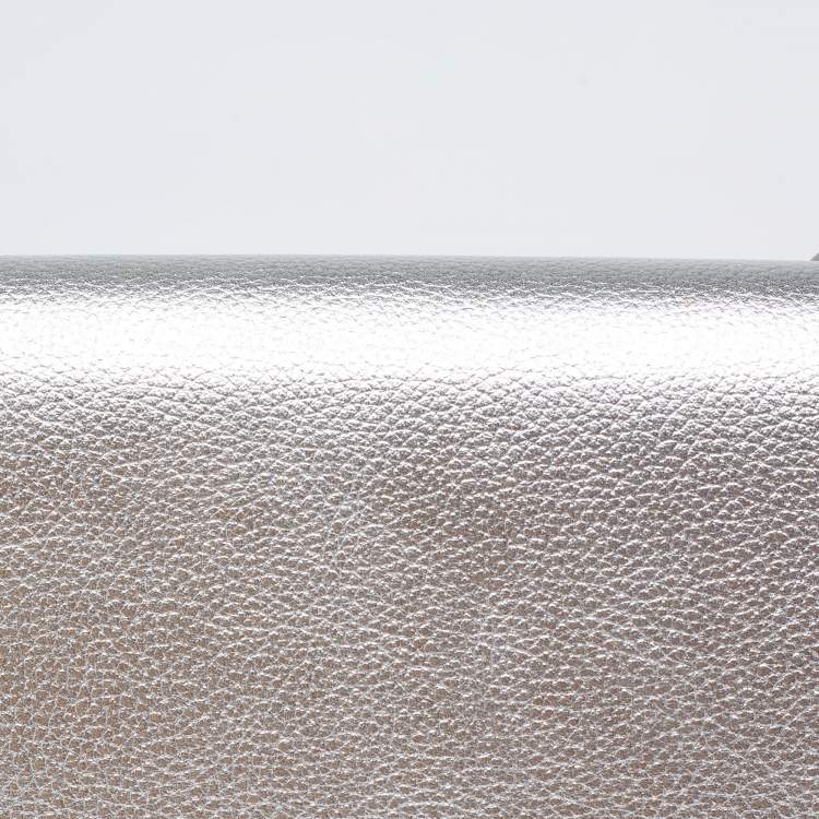 Pre Owned Jimmy Choo Metallic Silver Leather Mini Davine Chain Clutch