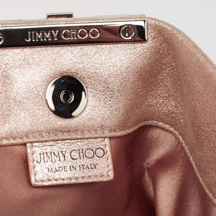 Pre Owned Jimmy Choo Metallic Rose Gold Shimmery Suede Chandra Chain Clutch