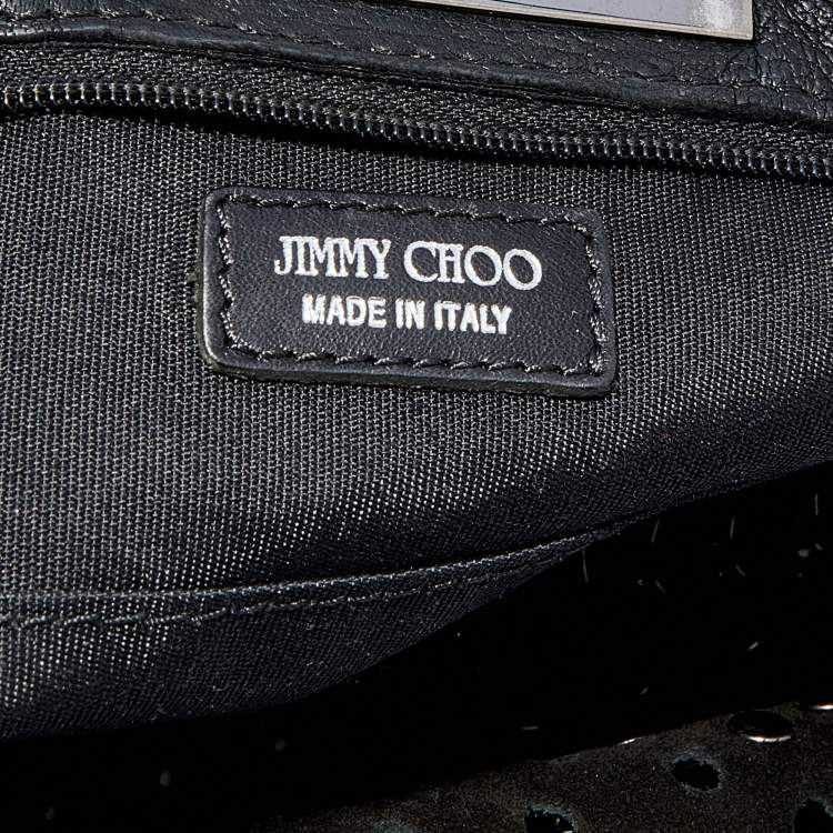 Pre Owned Jimmy Choo Black Perforated Suede and Leather Studded Clutch