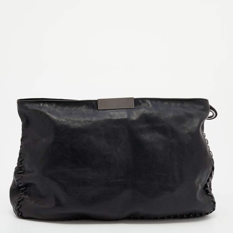 Pre Owned Jimmy Choo Black Perforated Suede and Leather Studded Clutch