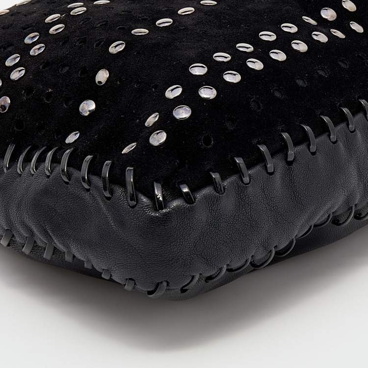 Pre Owned Jimmy Choo Black Perforated Suede and Leather Studded Clutch