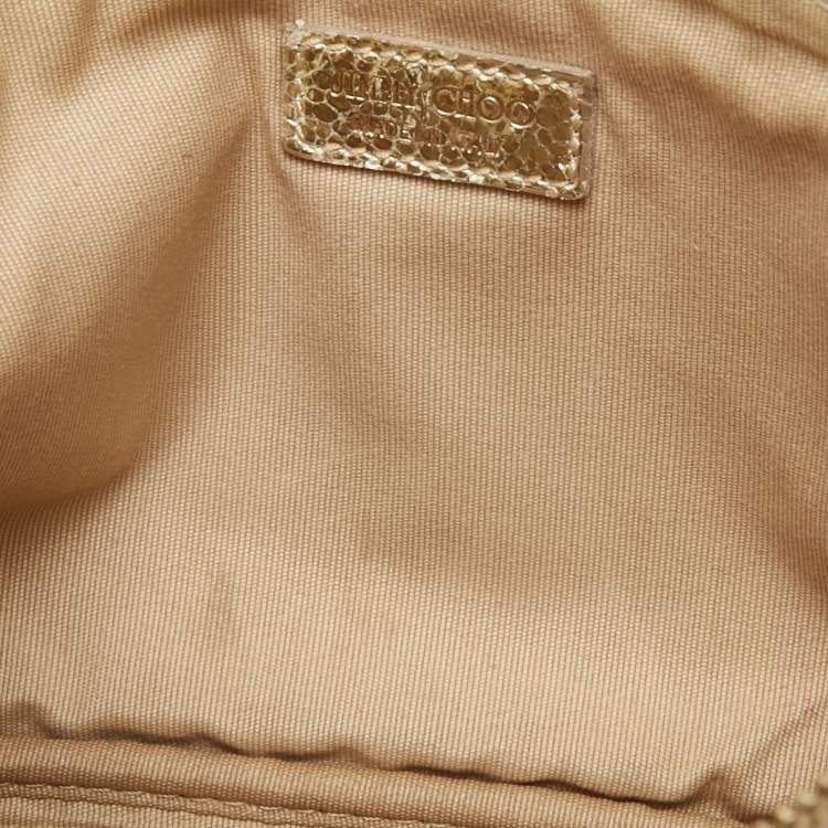 Pre Owned Jimmy Choo Gold Glitter and Mesh Zip Wristlet Clutch Bag