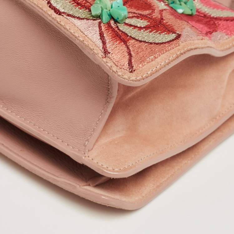 Pre Owned Jimmy Choo Dusty Pink Floral Embroidered Suede and Leather Riley Tote