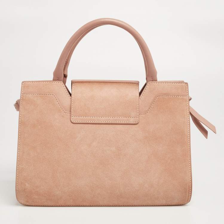 Pre Owned Jimmy Choo Dusty Pink Floral Embroidered Suede and Leather Riley Tote