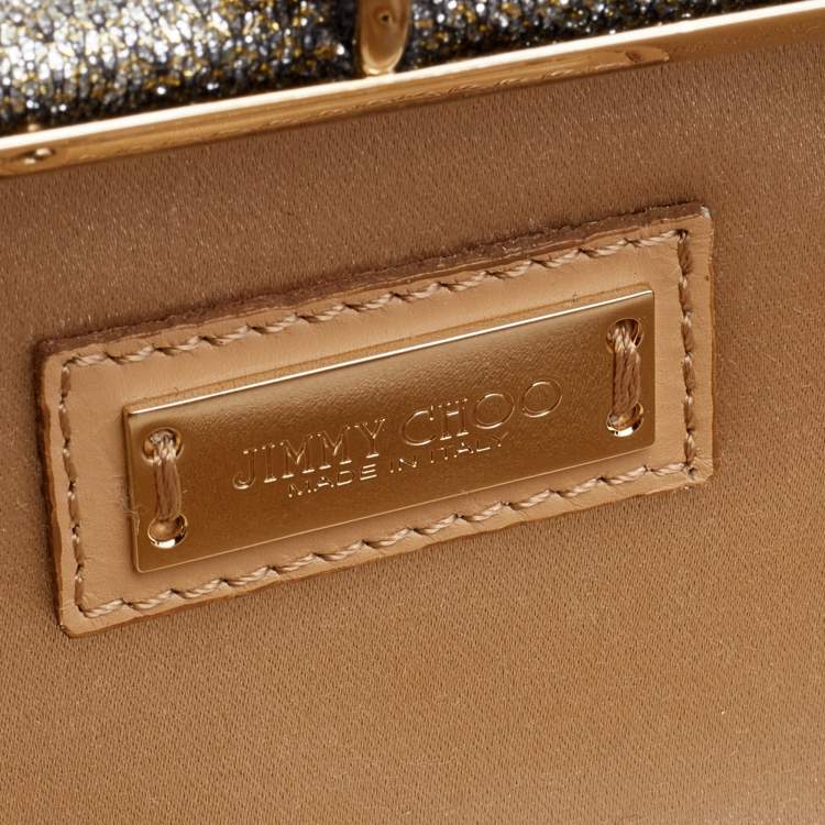 Pre Owned Jimmy Choo Metallic Gold Glitter Fabric Tube Clutch