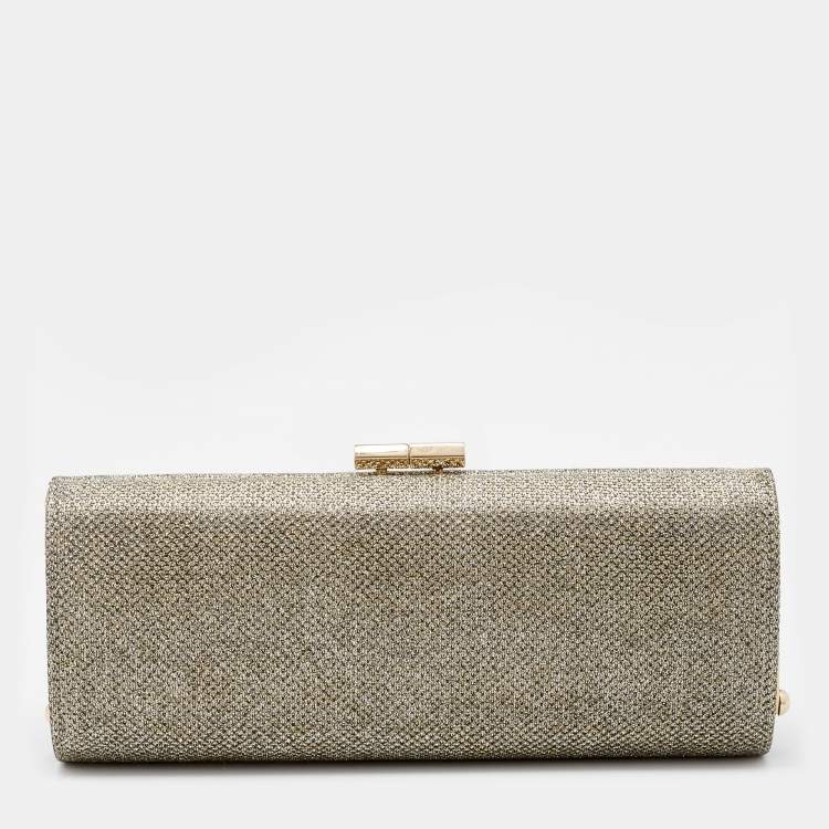 Pre Owned Jimmy Choo Metallic Gold Glitter Fabric Tube Clutch