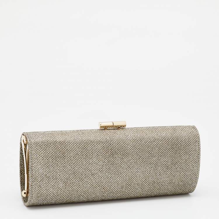 Pre Owned Jimmy Choo Metallic Gold Glitter Fabric Tube Clutch
